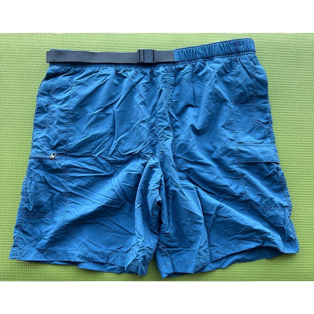 Columbia Omnishield Mesh Lined Belted Blue Hiking Shorts Size XL 9 inch inseam